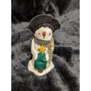 Vintage Pottery Handcrafted Signed Snowman Carrot Nose with Christmas Tree Decor